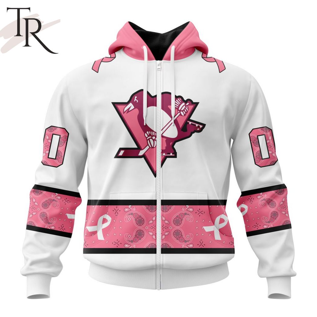 New 2025 NEW] Personalized NHL Pittsburgh Penguins In Classic Style With Paisley! IN OCTOBER WE WEAR PINK BREAST CANCER Custom Hoodie - Image 2